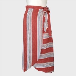 Lavander Field Striped Wrap Midi Skirt S Rust Black